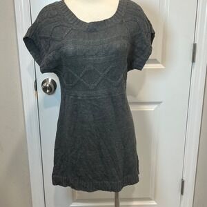 LEI  Juniors Plus Size Knit Sweater Dress Short Sleeve Cable Knit Charcoal XXL